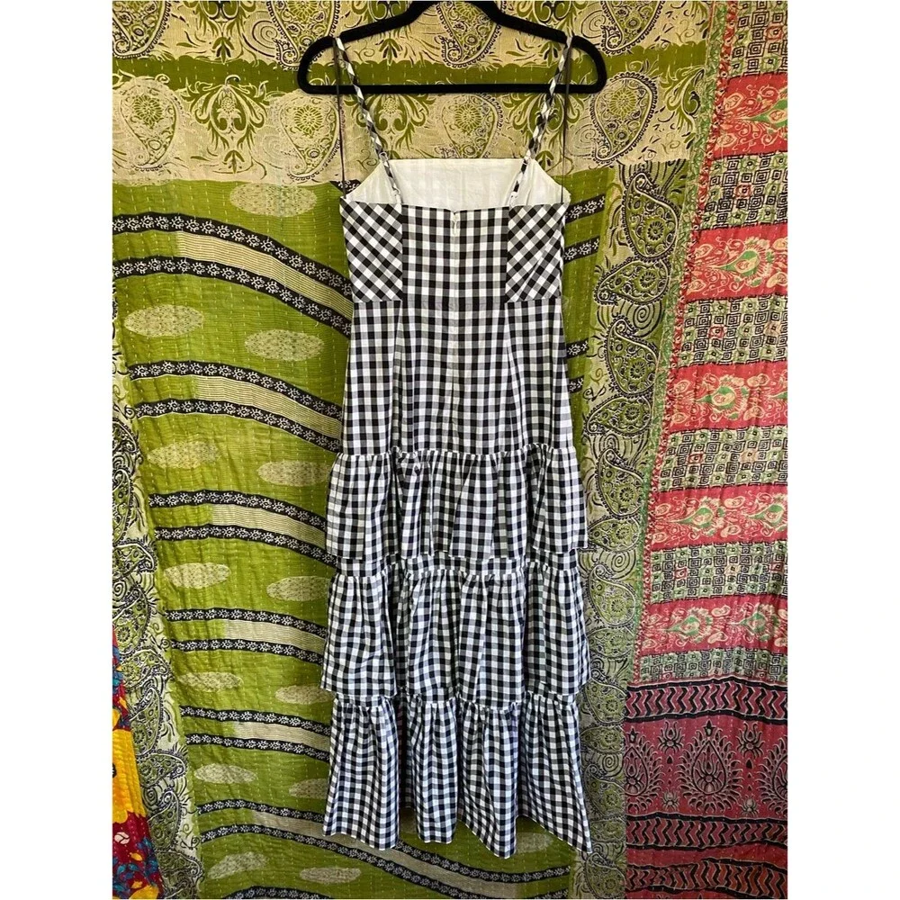 J. Crew Black/ White Gingham Tiered Poplin Coastal Maxi Farmhouse Dress Size 00